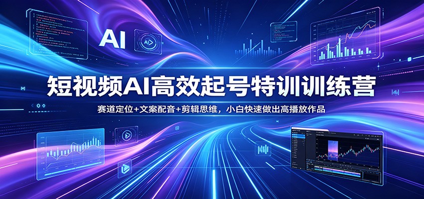 短视频AI高效起号特训训练营：赛道定位+文案配音+剪辑思维，小白快速做出高播放作品-冒泡网