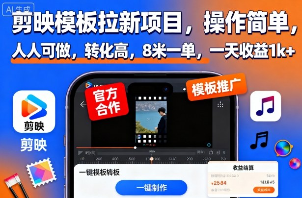 剪映模板拉新项目,操作简单,人人可做,转化高,8米一单,一天收益1k+-冒泡网