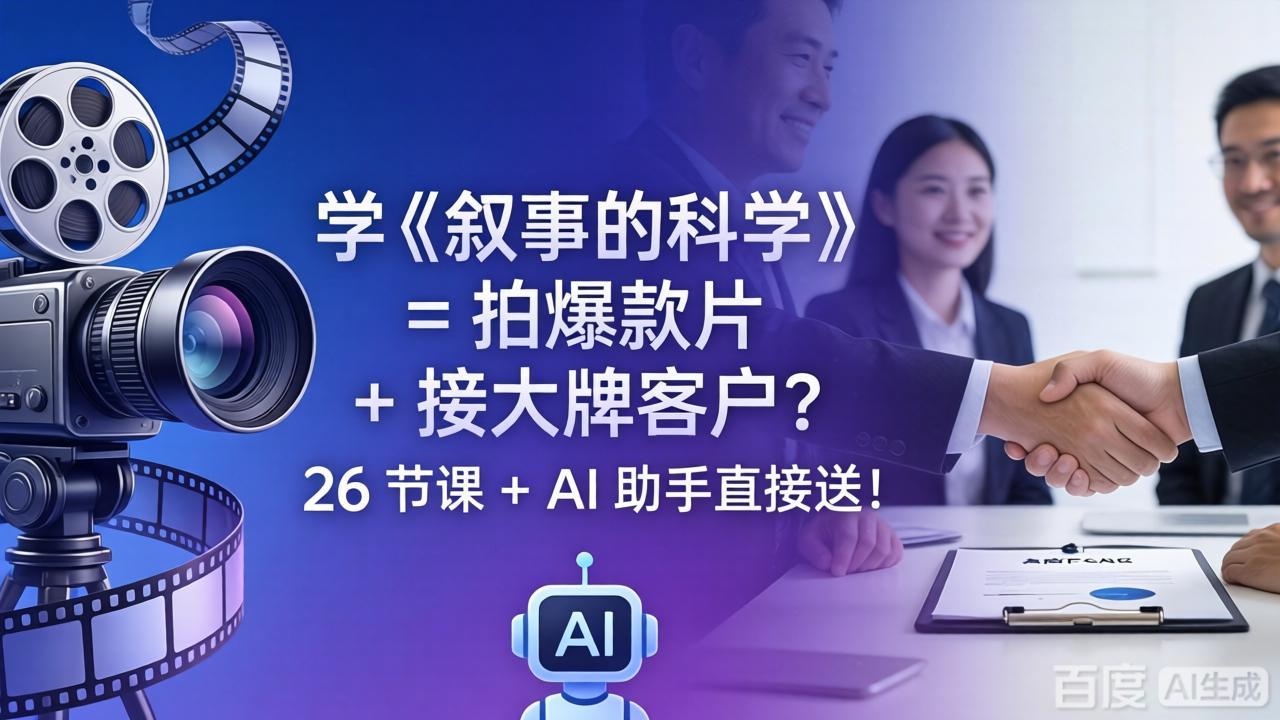 b51db7bf458a01dbcdcd2dc2a3b1a76a.jpeg 学《叙事的科学》= 拍爆款片 + 接大牌客户?26 节课 + AI 助手直接送!
