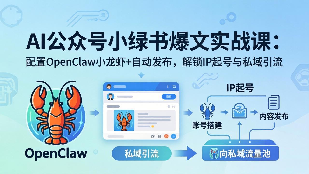 AI公众号小绿书变现实战课：小绿书爆文写作+OpenClaw自动发布，解锁IP起号与私域引流-冒泡网