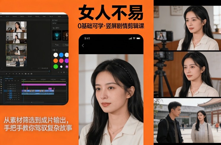 0基础可学！《女人不易》竖屏剧情剪辑课，从素材筛选到成片输出，手把手教你驾驭复杂故事-冒泡网