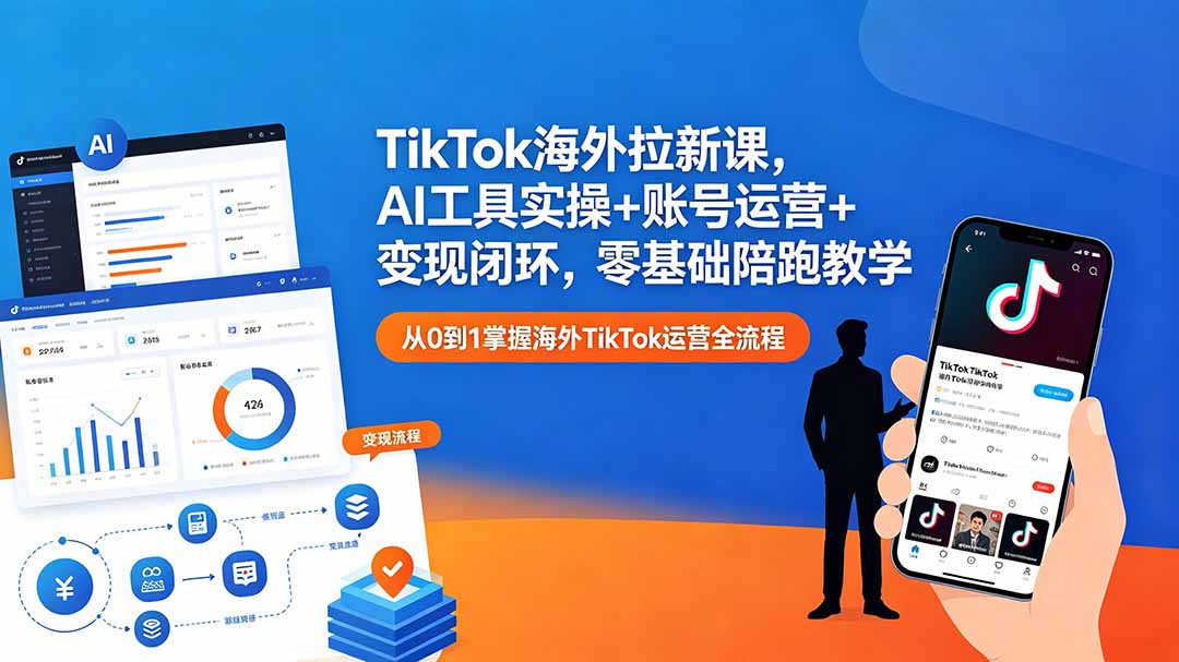 TikTok海外拉新课，AI工具实操+账号运营+变现闭环，零基础陪跑教学-冒泡网