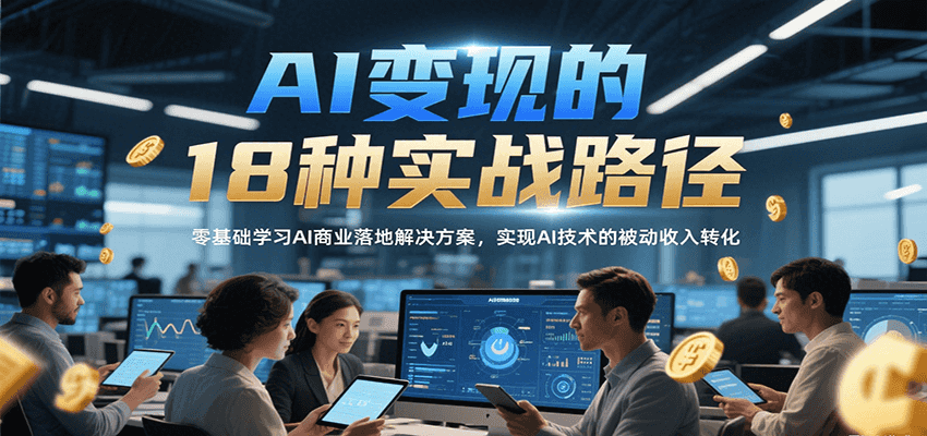 AI变现的18种实战路径，零基础学习AI商业落地解决方案，实现AI技术的被动收入转化-冒泡网