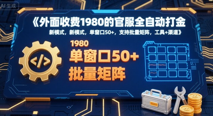外面收费1980的官服全自动打金，新模式，单窗口50+，支持批量矩阵，工具+渠道【揭秘】-冒泡网