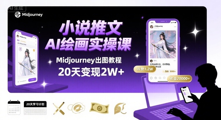 小说推文干货分享之AI绘画MJ出图实操课，用Midjourney做小说推文，20天挣2w-冒泡网