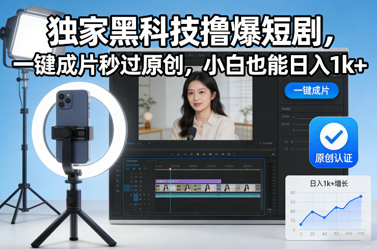 独家黑科技撸爆短剧，一键成片秒过原创，小白也能日入1k+【揭秘】-冒泡网
