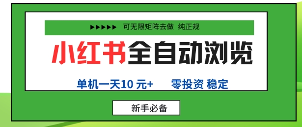 小红书全自动浏览项目，零投资，全程手机去跑，单账号一天10米+，可无限矩阵去做【揭秘】-冒泡网