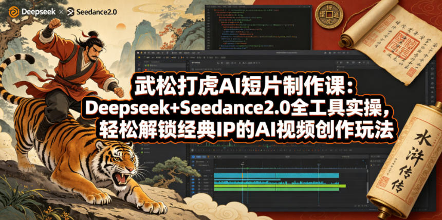 武松打虎AI短片制作课：Deepseek+Seedance2.0全工具实操，轻松解锁经典IP的AI视频创作玩法-冒泡网