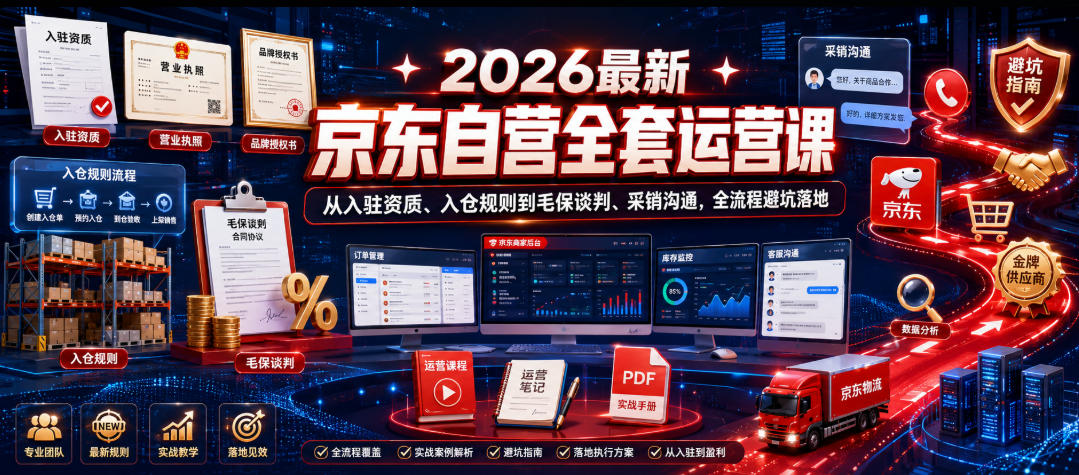 2026最新京东自营全套运营课，从入驻资质、入仓规则到毛保谈判、采销沟通，全流程避坑落地-冒泡网