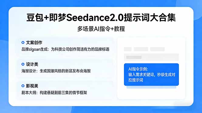 豆包+即梦Seedance2.0提示词大合集：多场景AI指令+教程，解锁文案、设计、影视高效创作-冒泡网