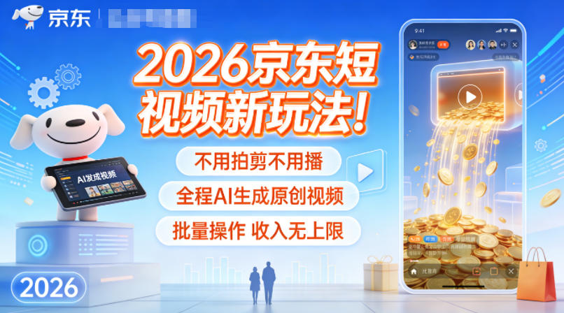 2026京东短视频新玩法！不用拍剪不用播，全程AI生成原创视频，批量操作收入无上限-冒泡网