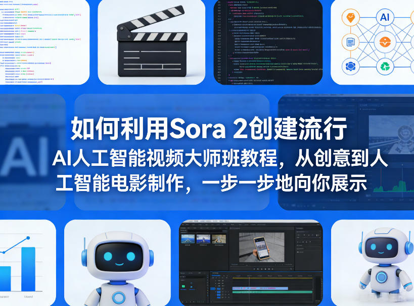 如何利用Sora 2创建流行AI人工智能视频大师班教程，从创意到人工智能电影制作，一步一步地向你展示-冒泡网