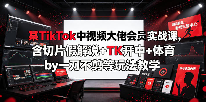 某TikTok中视频大佬会员实战课，含切片假解说+TK开中+体育by一刀不剪等玩法教学-冒泡网