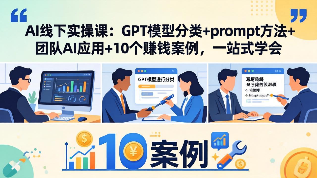 AI线下实操课：GPT模型分类+prompt方法+团队AI应用+10个赚钱案例，一站式学会-冒泡网