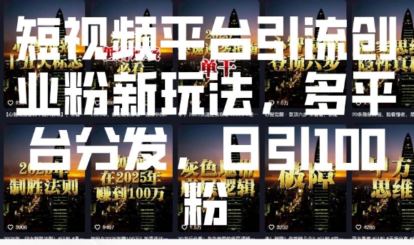 短视频平台引流创业粉新玩法，多平台分发，日引100粉-冒泡网