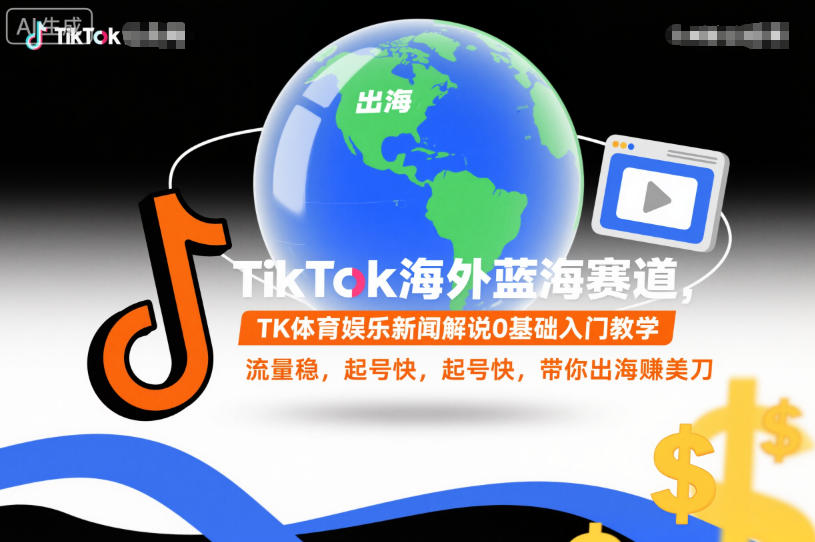TikTok海外蓝海赛道，TK体育娱乐新闻解说0基础入门教学，流量稳，起号快，带你出海賺美刀-冒泡网