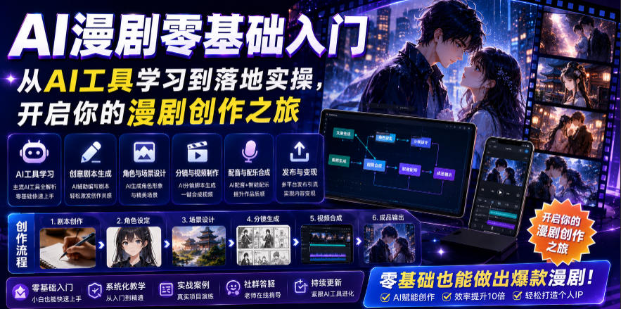 AI漫剧零基础入门，从AI工具学习到落地实操，开启你的漫剧创作之旅-冒泡网