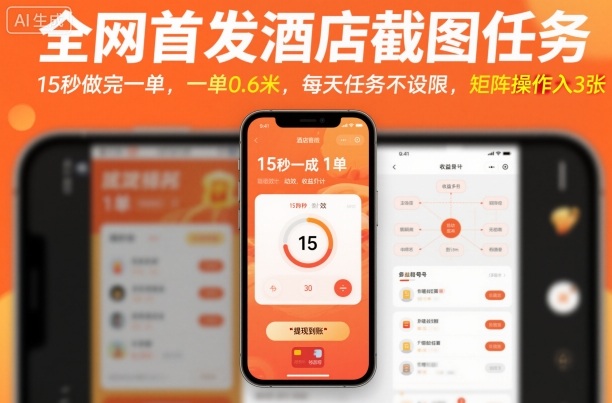 全网首发酒店截图任务，15秒做完一单，一单0.6米，每天任务不设限，矩阵操作日入3张【揭秘】-冒泡网