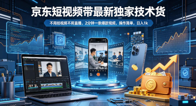 京东短视频带货最新独家技术，不用拍视频不用直播，2分钟一条爆款视频，操作简单，日入1k+【揭秘】-冒泡网
