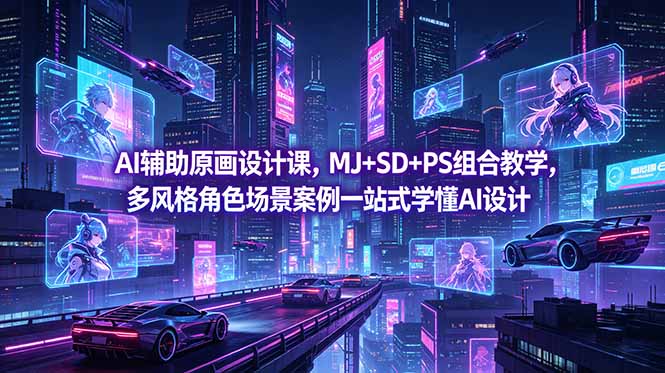 AI辅助原画设计课，MJ+SD+PS组合教学，多风格角色场景案例一站式学懂AI设计-冒泡网