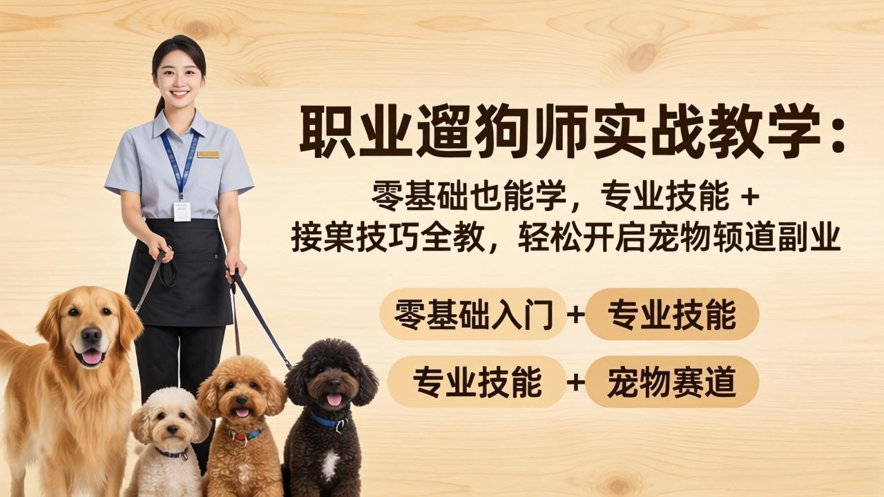 职业遛狗师实战教学：零基础也能学，专业技能 + 接单技巧全教，轻松开启宠物赛道副业-冒泡网