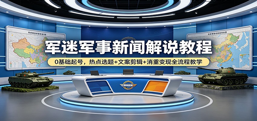 军迷军事新闻解说教程：0基础起号，热点选题+文案剪辑+消重变现全流程教学-冒泡网