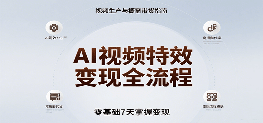 AI视频特效变现全流程，零基础7天掌握视频生产到橱窗带货变现-冒泡网