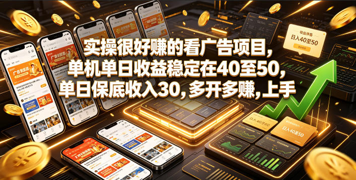 实操很好賺的看广告项目，单机单日收益稳定在40至50，单日保底收入30，多开多賺，上手就能变现【揭秘】-冒泡网