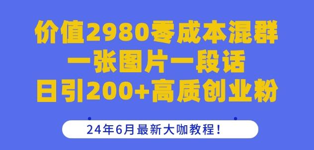 价值2980零成本混群一张图片一段话日引200+高质创业粉，24年6月最新大咖教程【揭秘】-冒泡网
