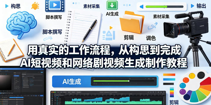 用真实的工作流程，从构思到完成AI短视频和网络剧视频生成制作教程-中英字幕-冒泡网