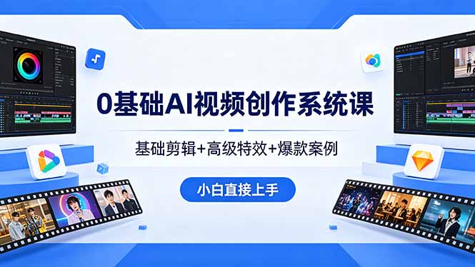 0基础AI视频创作系统课，基础剪辑+高级特效+爆款案例，小白直接上手-冒泡网
