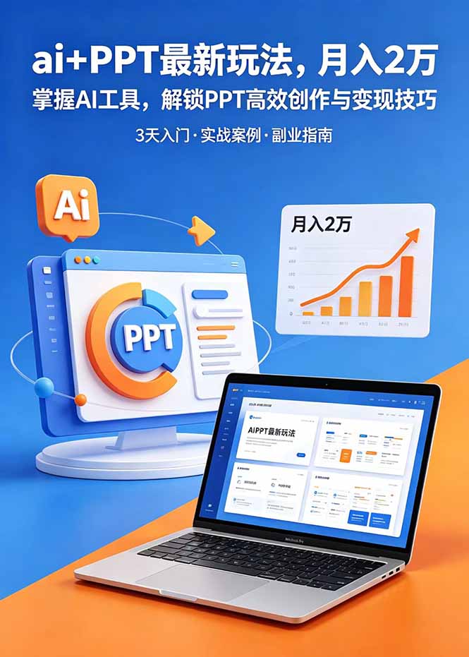ai+PPT最新玩法，月入2万掌握AI工具，解锁PPT高效创作与变现技巧3天入门，实战案例·副业指南-冒泡网