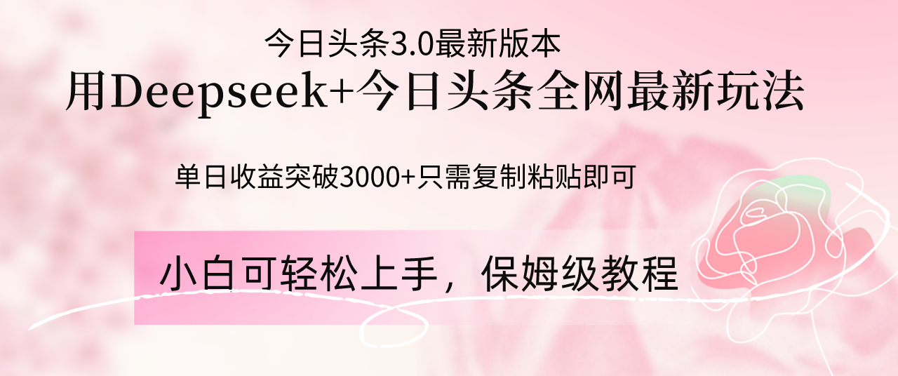 Deepseek结合今日头条全网最新玩法，单日收益突破3000+，只需要简单的…-冒泡网