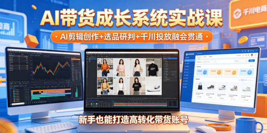 c74e3c253fd5fac61dd71fe97a22711a.jpeg AI带货成长系统实战课,AI剪辑创作+选品研判+千川投放融会贯通,新手也能打造高转化带货账号(更新2026年)