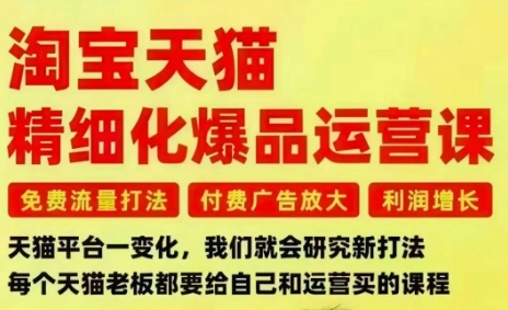 淘宝天猫精细化爆品运营课，免费流量打法-付费广告放大-利润增长-三大核心痛点，一次全部解决-冒泡网