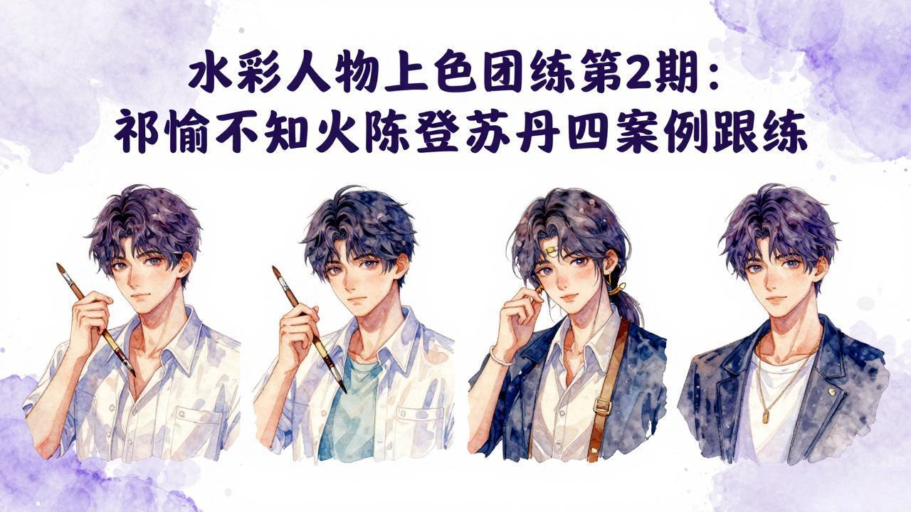 水彩人物上色团练第2期：祁煜不知火陈登苏丹四案例跟练，手把手提升绘画能力-冒泡网