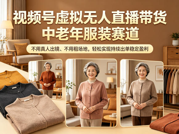 视频号虚拟无人直播带货中老年服装赛道，不用真人出镜、不用租场地，轻松实现持续出单稳定盈利-冒泡网