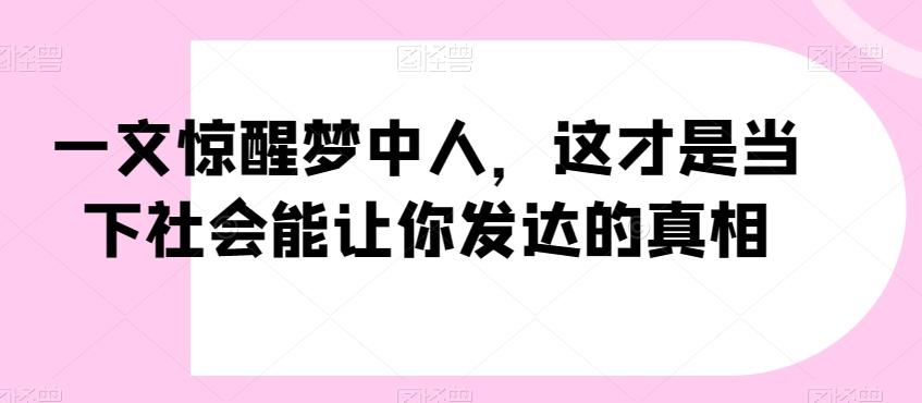 一文惊醒梦中人，这才是当下社会能让你发达的真相【公众号付费文章】-冒泡网