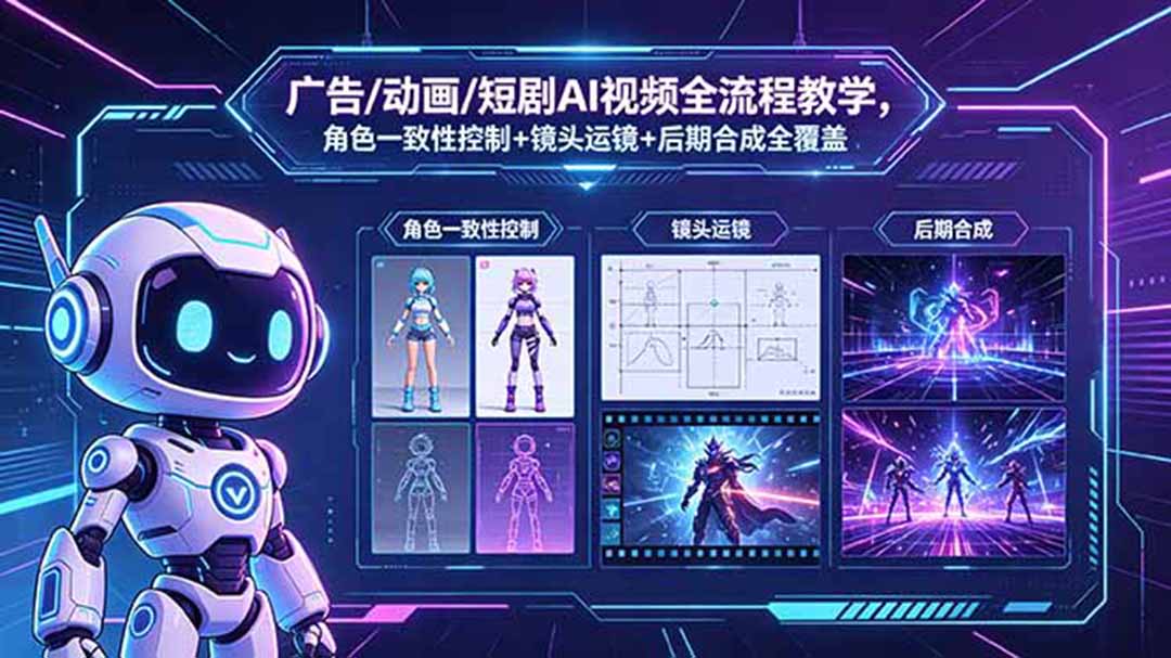 广告/动画/短剧AI视频全流程教学，角色一致性控制+镜头运镜+后期合成全覆盖-冒泡网