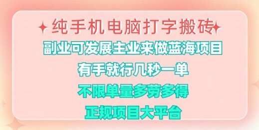 纯手机电脑打字搬砖，有手就行，几秒一单，多劳多得，正规项目大平台【揭秘】-冒泡网