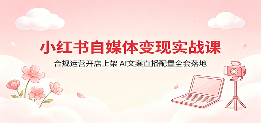 小红书自媒体变现实战课：合规运营开店上架，AI文案直播配置全套落地-冒泡网