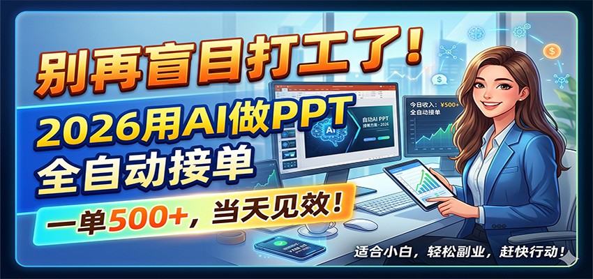 别再盲目打工了！2026用AI做PPT全自动接单，一单5张+，当天见效！-冒泡网