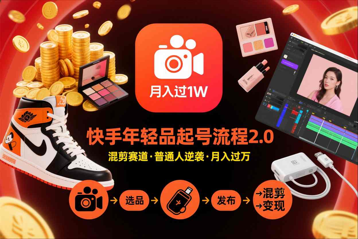 快手短视频带货年轻品起号流程2.0，快手年轻品混剪赛道，普通人也能月入过1W-冒泡网