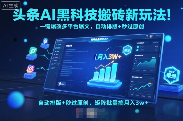 头条AI黑科技搬砖新玩法！一键爆改多平台爆文，自动排版+秒过原创，矩阵批量搞月入3w+【揭秘】-冒泡网