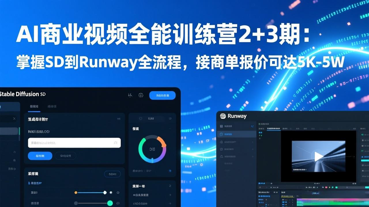 AI商业视频全能训练营2+3期：掌握SD到Runway全流程，接商单报价可达5K-5W-冒泡网