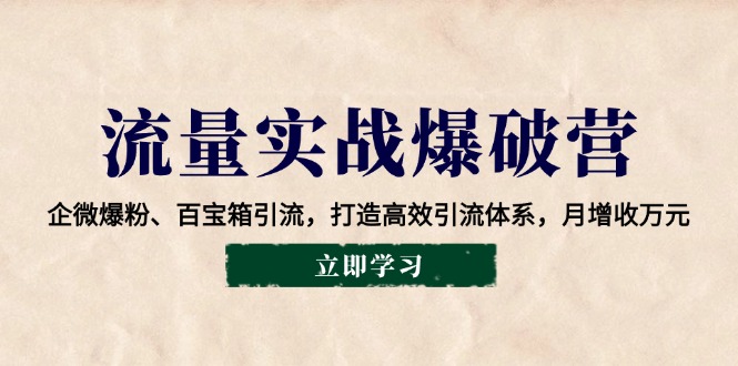 流量实战爆破营：企微爆粉、百宝箱引流，打造高效引流体系，月增收万元-冒泡网