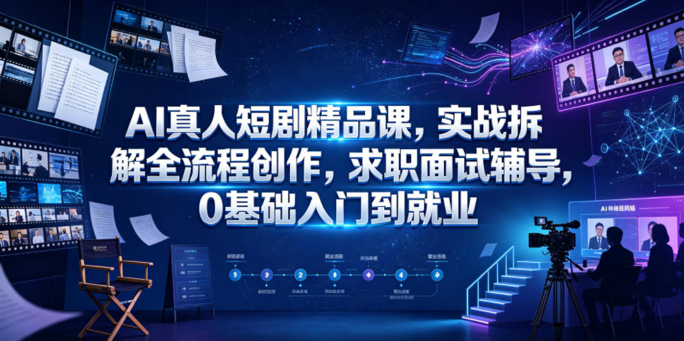 AI真人短剧精品课，实战拆解全流程创作，求职面试辅导，0基础入门到就业-冒泡网