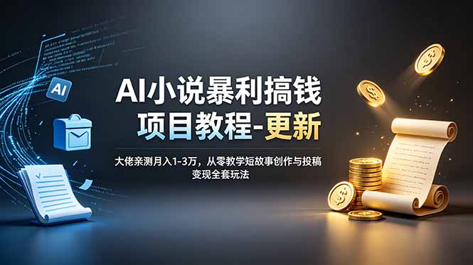 AI小说暴利搞钱项目教程-更新，大佬亲测月入1-3万，从零教学短故事创作与投稿变现全套玩法-冒泡网
