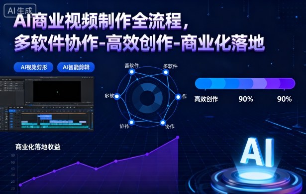 AI商业视频制作全流程，多软件协作-高效创作-商业化落地-冒泡网