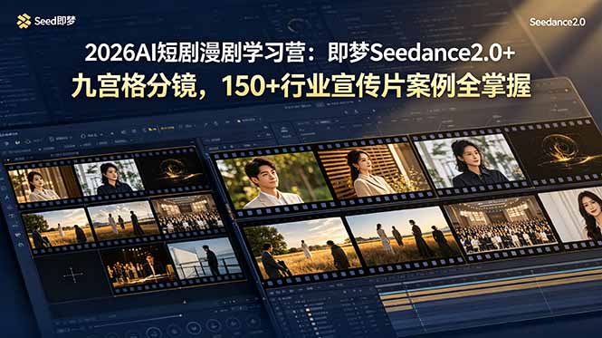 2026AI短剧漫剧学习营：即梦Seedance2.0+九宫格分镜，150+行业宣传片案例全掌握-冒泡网